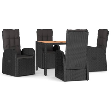 Set mobilier de grădină cu perne, 5 piese, negru, poliratan - Img 2