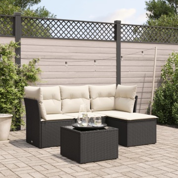 Set mobilier de grădină cu perne, 5 piese, negru, poliratan - Img 1