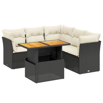 Set mobilier de grădină cu perne, 5 piese, negru, poliratan - Img 2