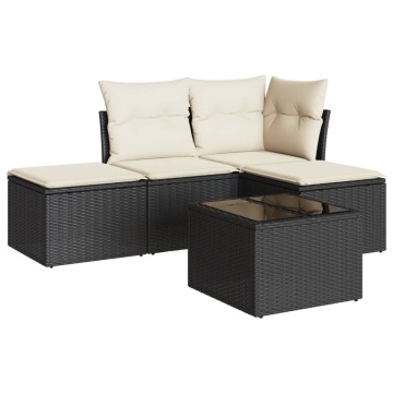 Set mobilier de grădină cu perne, 5 piese, negru, poliratan - Img 2