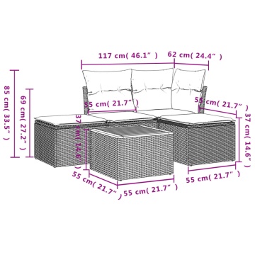 Set mobilier de grădină cu perne, 5 piese, negru, poliratan - Img 3