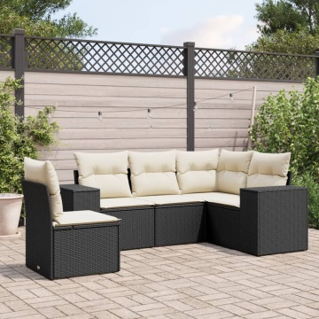 Set mobilier de grădină cu perne, 5 piese, negru, poliratan - Img 1