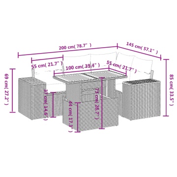 Set mobilier de grădină cu perne, 5 piese, negru, poliratan - Img 3