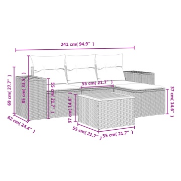 Set mobilier de grădină cu perne, 5 piese, negru, poliratan - Img 3