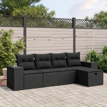 Set mobilier de grădină cu perne, 5 piese, negru, poliratan - Img 1