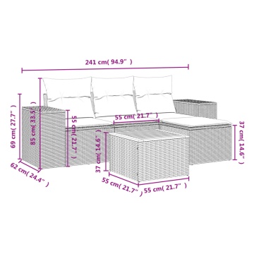 Set mobilier de grădină cu perne, 5 piese, negru, poliratan - Img 3