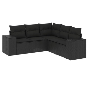 Set mobilier de grădină cu perne, 5 piese, negru, poliratan - Img 2