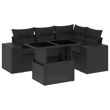 Set mobilier de grădină cu perne, 5 piese, negru, poliratan - Img 2