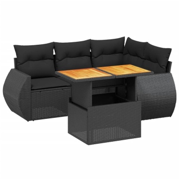 Set mobilier de grădină cu perne, 5 piese, negru, poliratan - Img 2