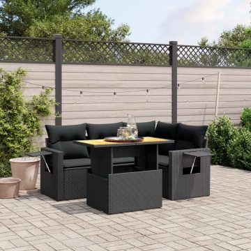 Set mobilier de grădină cu perne, 5 piese, negru, poliratan - Img 1