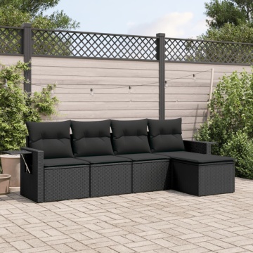 Set mobilier de grădină cu perne, 5 piese, negru, poliratan - Img 1
