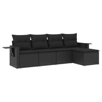 Set mobilier de grădină cu perne, 5 piese, negru, poliratan - Img 2