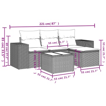 Set mobilier de grădină cu perne, 5 piese, negru, poliratan - Img 7