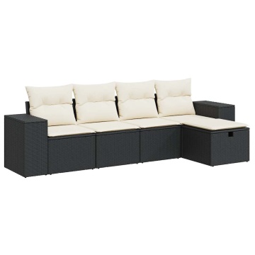 Set mobilier de grădină cu perne, 5 piese, negru, poliratan - Img 2