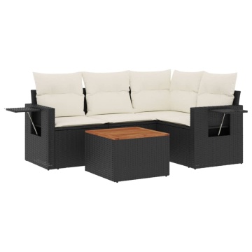 Set mobilier de grădină cu perne, 5 piese, negru, poliratan - Img 2