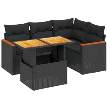 Set mobilier de grădină cu perne, 5 piese, negru, poliratan - Img 2