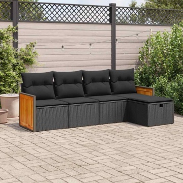 Set mobilier de grădină cu perne, 5 piese, negru, poliratan - Img 1