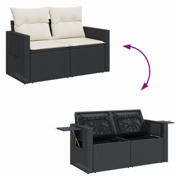 Set mobilier de grădină cu perne, 5 piese, negru, poliratan - Img 6