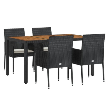 Set mobilier de grădină cu perne, 5 piese, negru, poliratan - Img 3