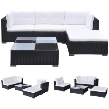 Set mobilier de grădină cu perne, 5 piese, negru, poliratan - Img 2