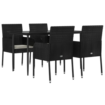 Set mobilier de grădină cu perne, 5 piese, negru, poliratan - Img 3