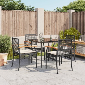 Set mobilier de grădină cu perne, 5 piese, negru, poliratan - Img 1