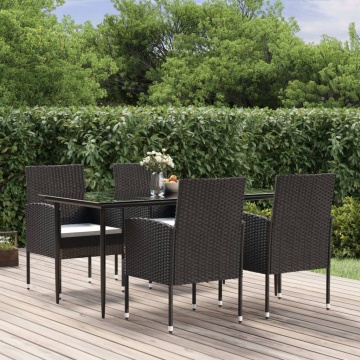 Set mobilier de grădină cu perne, 5 piese, negru, poliratan - Img 1