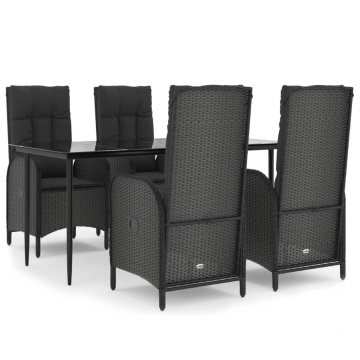 Set mobilier de grădină cu perne, 5 piese, negru, poliratan - Img 2