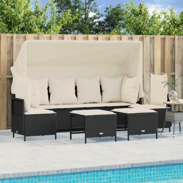 Set mobilier de grădină cu perne, 5 piese, negru, poliratan - Img 1