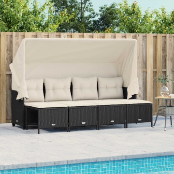 Set mobilier de grădină cu perne, 5 piese, negru, poliratan - Img 1