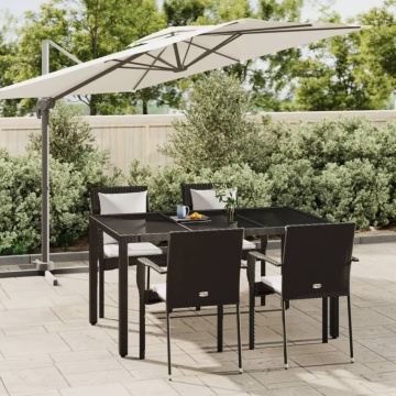 Set mobilier de grădină cu perne, 5 piese, negru, poliratan - Img 1