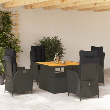 Set mobilier de grădină cu perne, 5 piese, negru, poliratan - Img 1