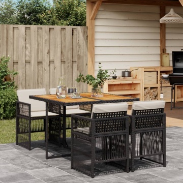 Set mobilier de grădină cu perne, 5 piese, negru, poliratan - Img 1