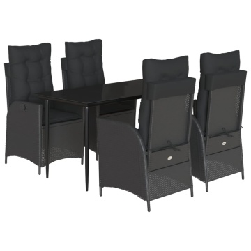 Set mobilier de grădină cu perne, 5 piese, negru, poliratan - Img 2