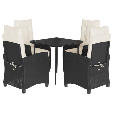 Set mobilier de grădină cu perne, 5 piese, negru, poliratan - Img 2