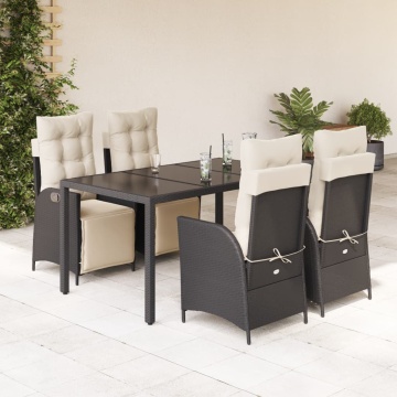 Set mobilier de grădină cu perne, 5 piese, negru, poliratan - Img 1