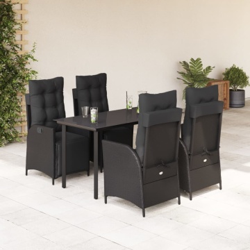 Set mobilier de grădină cu perne, 5 piese, negru, poliratan - Img 1