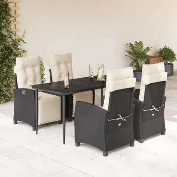 Set mobilier de grădină cu perne, 5 piese, negru, poliratan - Img 1