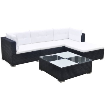 Set mobilier de grădină cu perne, 5 piese, negru, poliratan - Img 1