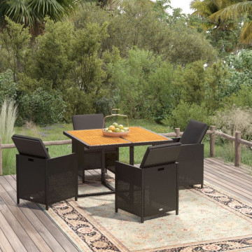 Set mobilier de grădină cu perne, 5 piese, negru, poliratan - Img 1