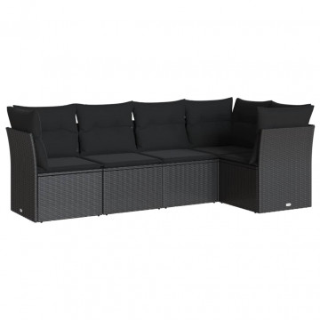 Set mobilier de grădină cu perne, 5 piese, negru, poliratan - Img 2