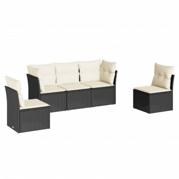 Set mobilier de grădină cu perne, 5 piese, negru, poliratan - Img 2