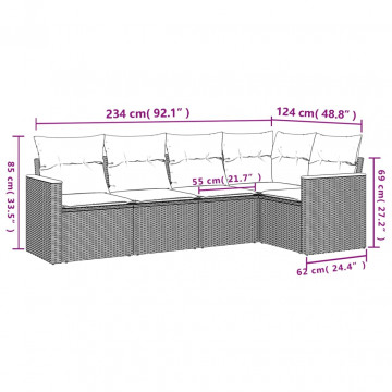 Set mobilier de grădină cu perne, 5 piese, negru, poliratan - Img 3
