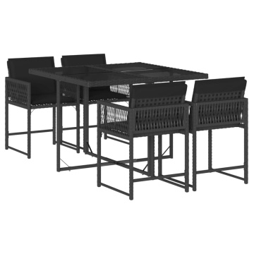 Set mobilier de grădină cu perne, 5 piese, negru, poliratan - Img 2