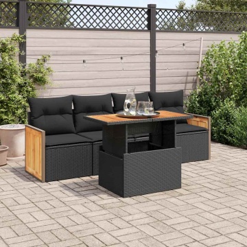 Set mobilier de grădină cu perne, 5 piese,poliratan/lemn acacia - Img 1