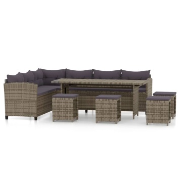 Set mobilier de grădină cu perne, 6 piese, gri, poliratan - Img 2