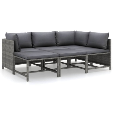 Set mobilier de grădină cu perne, 6 piese, gri, poliratan - Img 3