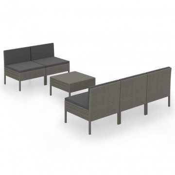 Set mobilier de grădină cu perne, 6 piese, gri, poliratan - Img 2