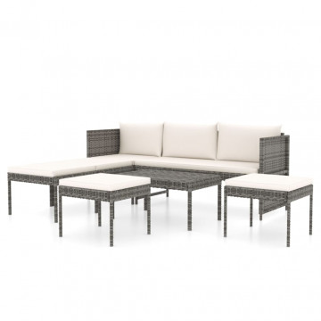 Set mobilier de grădină cu perne, 6 piese, gri, poliratan - Img 2