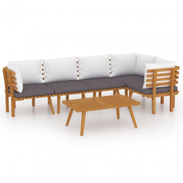 Set mobilier de grădină cu perne, 6 piese, lemn masiv acacia - Img 2
